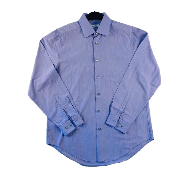 Calvin Klein Men's Shirt Button up Size M Long Sleeve‎ Purple Cotton Slim Fit - Picture 1 of 11